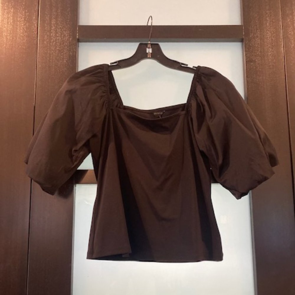 Ann Taylor square neck puff sleeve Black top- size M